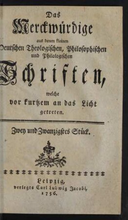Zwey und Zwanzigstes Stück