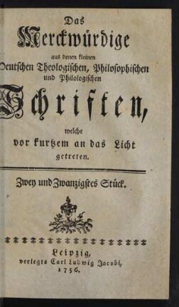 Zwey und Zwanzigstes Stück