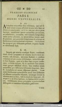 Praxeos Clinicae Pars I. Morbi Universalis