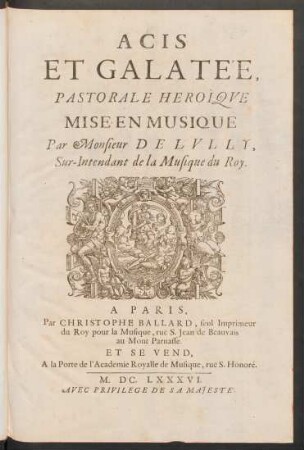 Acis Et Galatée : Pastorale Heroïqve