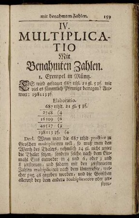 IV. Multiplicatio Mit Benahmten Zahlen.