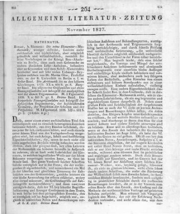 Ohm, M.: Die reine Elementar-Mathematik, weniger abstract, sondern mehr anschaulich ... und mit sehr vielen Uebungs-Beispielen versehen. Bd. 1-3.  Riemann 1825