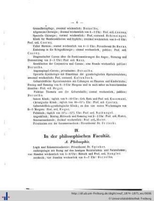 IV. In der philosophischen Facultät.