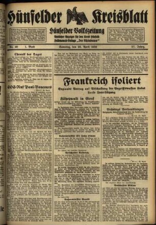 Erste Ausgabe vom Samstag, den 23. April 1932.