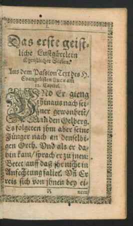 Das erste geistliche Lustgärtlein Christlicher Seelen.