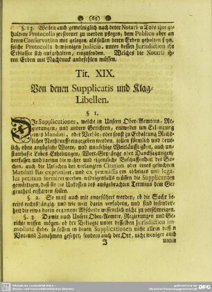 Tit. XIX. Von denen Supplicatis und Klag-Libellen