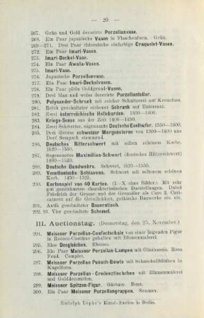 III. Auctionstag. (Donnerstag, den 25. November.)