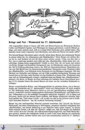 Kriege und Not - Wonnental im 17. Jahrhundert