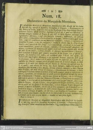 Num. 18. Declaration du Marquis de Monteleon