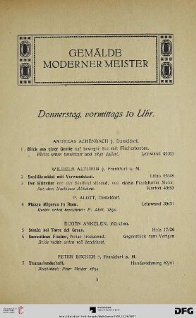 Gemälde moderner Meister: Donnerstag, vormittags 10 Uhr