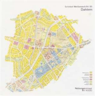 Neustrukturierung Zentrum Berlin-Dahlem Schinkelwettbewerb 1985: Lageplan 1:4000