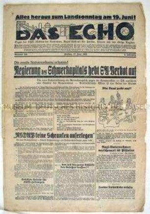 Regionale KPD-Zeitung "Das Echo" zur Aufhebung des SA-Verbotes
