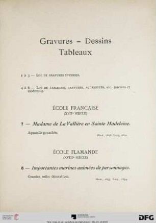 Gravures – Dessins – Tableaux (Nr. 1-19)