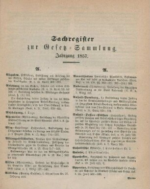 Sachregister zur Gesetz-Sammlung. Jahrgang 1857