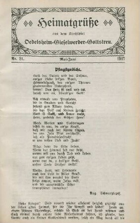 21.1917: Heimatgrüße aus dem Kirchspiel Oedelsheim, Gieselwerder, Gottstreu