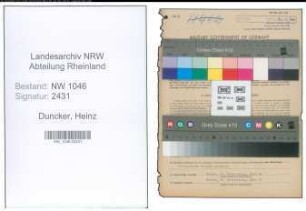 Entnazifizierung Heinz Duncker , geb. 05.08.1909 (Studienrat)