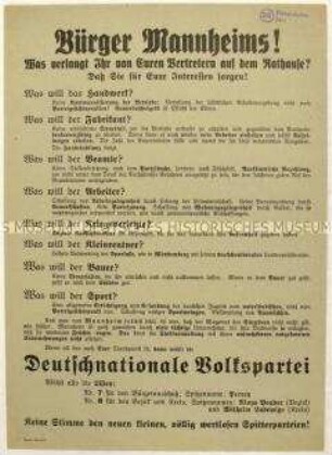 Aufruf der Deutschnationalen Volkspartei zu Kommunalwahlen
