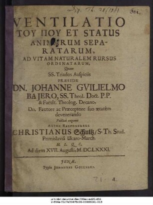 Ventilatio Tu Pu Et Status Animarum Separatarum, Ad Vitam Naturalem Rursus Ordinatarum