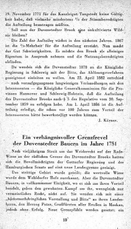 Ein verhängnisvoller Grenzfrevel der Duvenstedter Bauern im Jahre 1751