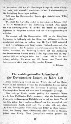 Ein verhängnisvoller Grenzfrevel der Duvenstedter Bauern im Jahre 1751
