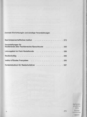 Zentrale Einrichtungen und sonstige Veranstaltungen