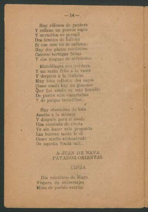 A Juan de Nava payador oriental : Cifra