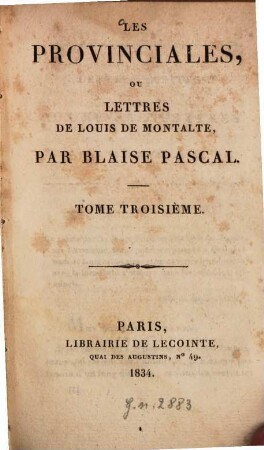 Les provinciales, ou lettres de Louis de Montalte. 3