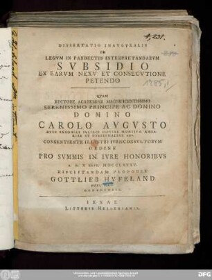 Dissertatio Inavgvralis De Legvm In Pandectis Interpretandarvm Svbsidio Ex Earvm Nexv Et Consecvtione Petendo