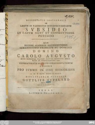 Dissertatio Inavgvralis De Legvm In Pandectis Interpretandarvm Svbsidio Ex Earvm Nexv Et Consecvtione Petendo