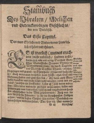 Stammbuch Des Uhralten/ Adelichen und Gedenckwirdigen Geschlechts/ der von Berlebsch.