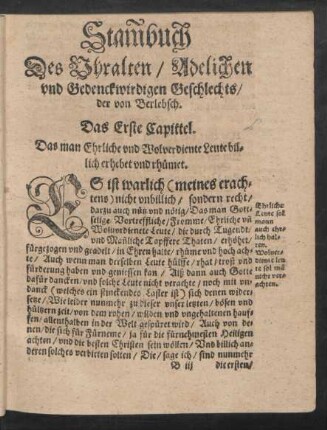 Stammbuch Des Uhralten/ Adelichen und Gedenckwirdigen Geschlechts/ der von Berlebsch.