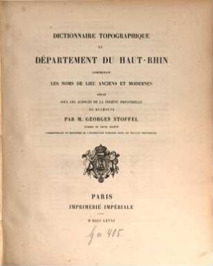 Dictionnaire topographique du département du Haut-Rhin : comprenant les noms de lieu anciens et modernes