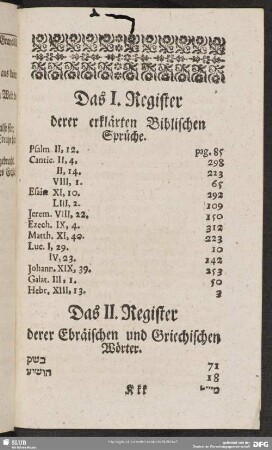 Das I. Register derer erklärten Biblischen Sprüche