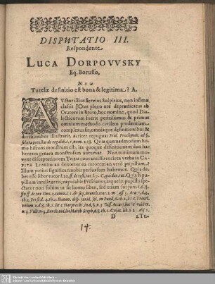 Disputatio III. Respondente Luca Dorpowsky