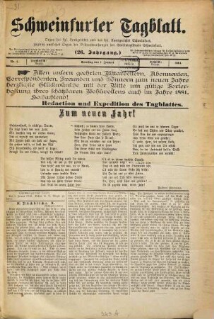 Schweinfurter Tagblatt : die Zeitung für die Region Main/Rhön. 26, 1. 1881