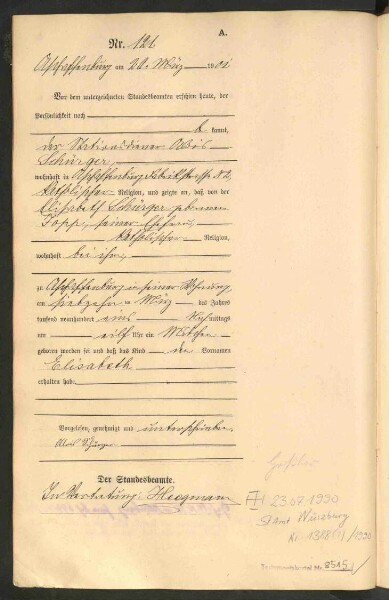 Standesamtsbuch der Stadt Aschaffenburg: Geburten 365/1900 - 184/1901