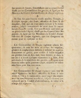 Règlement provisoire, concernant l'administration des vivres : du 1er Avril 1788