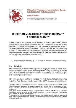 Christian-Muslim relations in Germany : a critical survey