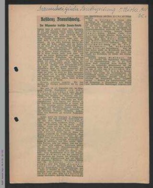 Zeitungsartikel zur 26. Generalversammlung des ADF 1911 in Braunschweig