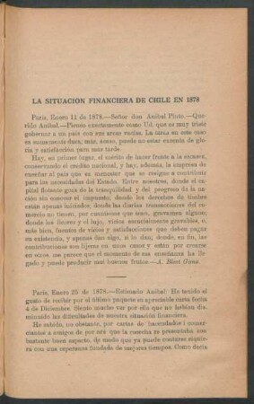 La situación financiera de Chile en 1878