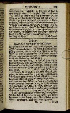 Anhang. Abend-Lied beym Beschluß der Wochen. - Sterbe-Lied.
