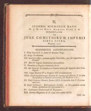 II. Joannis Michaelis Dahm ... De Jure Comitiorum Imperii Circa Sacra