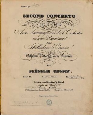Second concerto pour le piano : avec accompagnem. t de l'orchestre ou avec quintuor ; oeuv. 21
