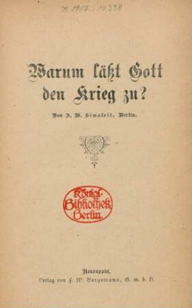 Warum läßt Gott den Krieg zu?