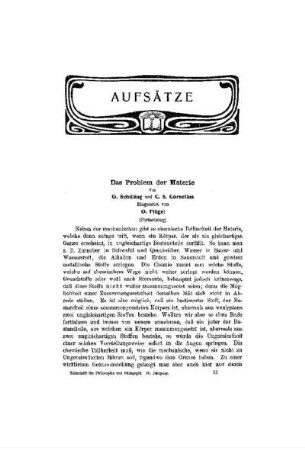 Das Problem der Materie : (Fortsetzung)