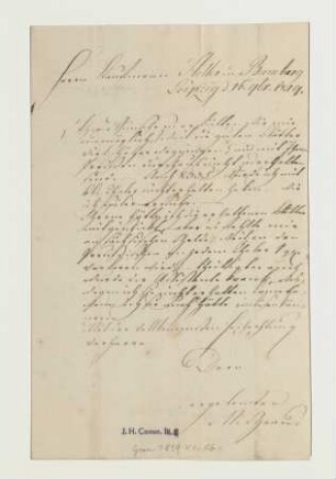 Brief von Johann Gottlob Wilhelm Grau an Joseph Heller