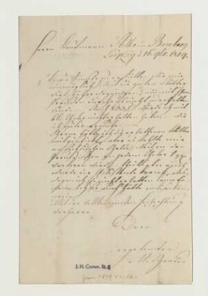 Brief von Johann Gottlob Wilhelm Grau an Joseph Heller