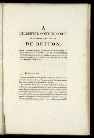 A L'Illustre Continuateur de L'Histoire Naturelle De Buffon.