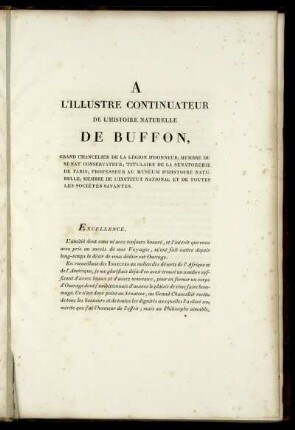A L'Illustre Continuateur de L'Histoire Naturelle De Buffon.