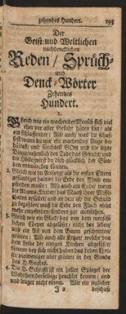 Der Geist- und Weltlichen nachdencklichen Reden/ Sprüch- und Denck-Wörter Zehendes Hundert